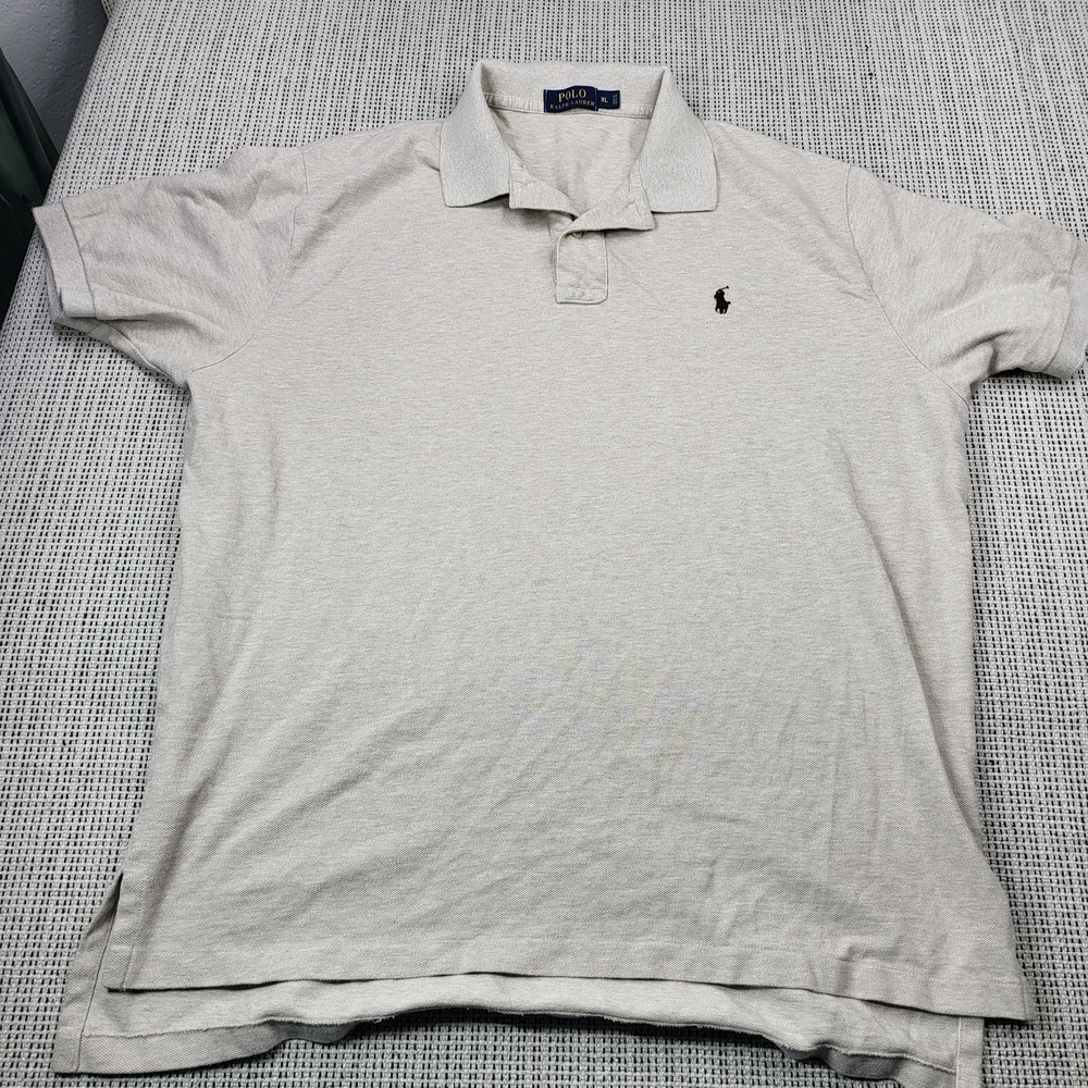 Polo Ralph Lauren Polo Shirt‎ Mens XL Beige Pony Logo Knit Short Sleeve Casual
